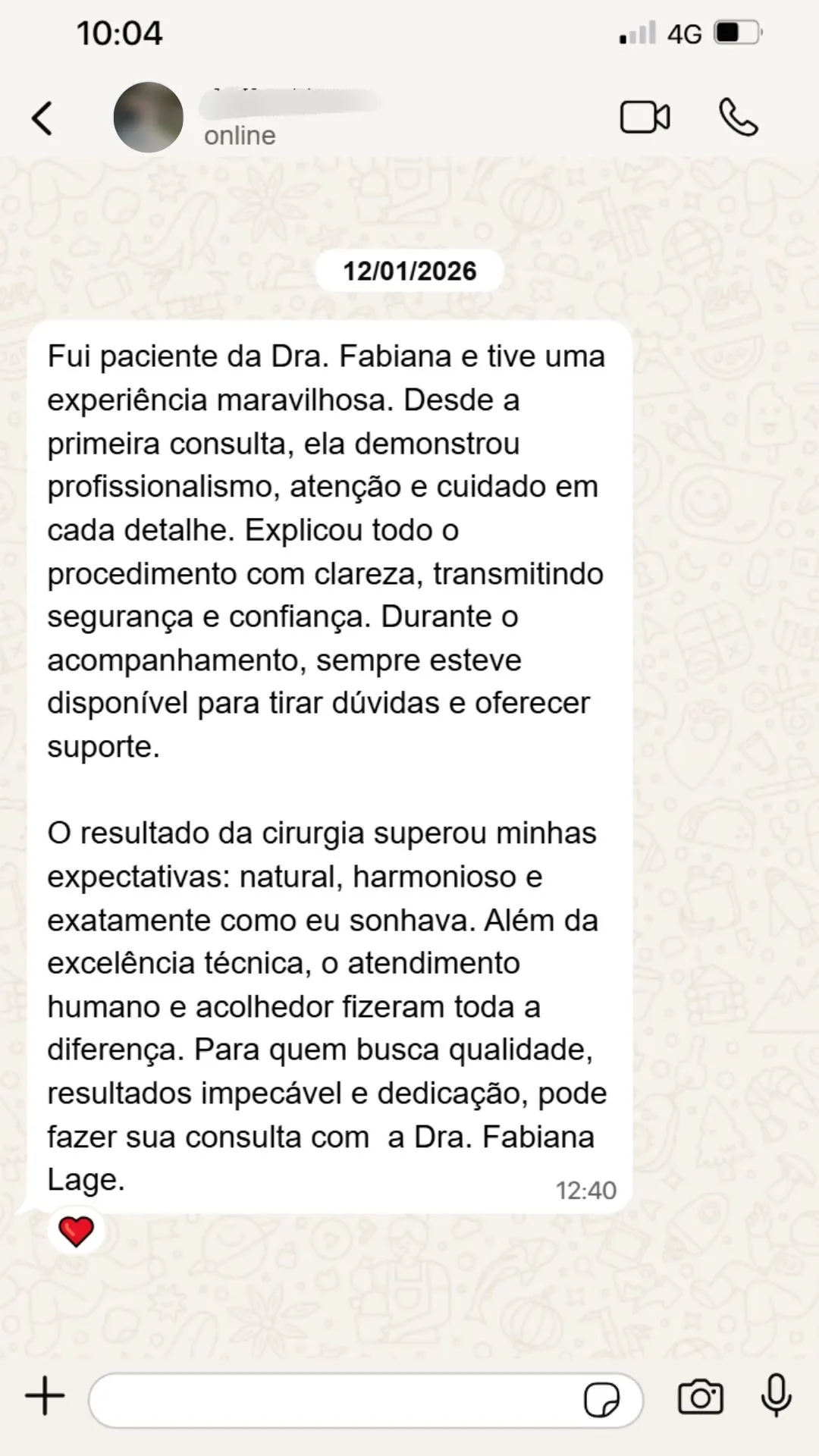 Depoimento de paciente