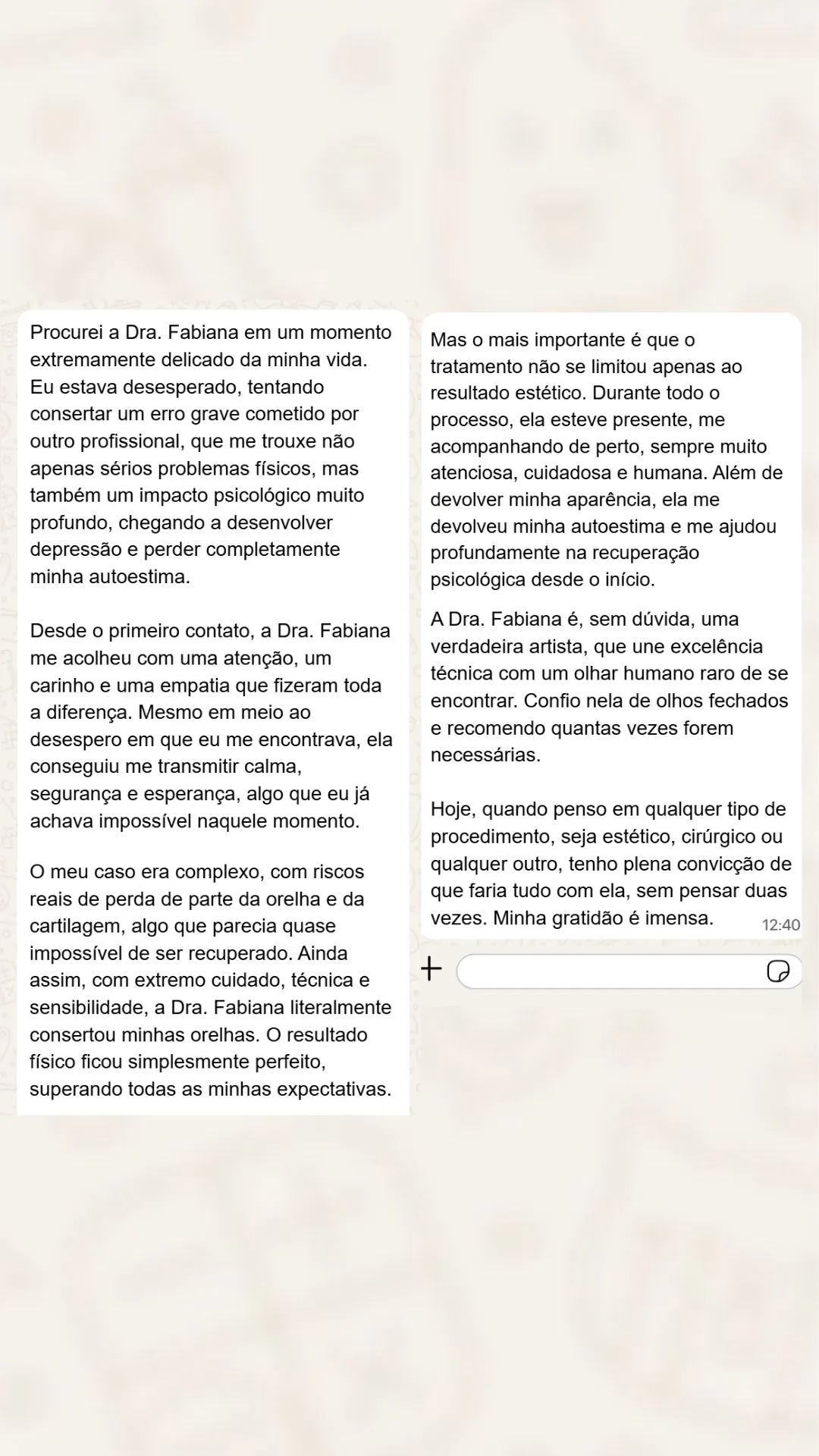 Depoimento de paciente